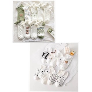 Set combo 10 đôi tất vớ nữ cổ ngắn hoạ tiết dê thương, phong cách hàn quốc