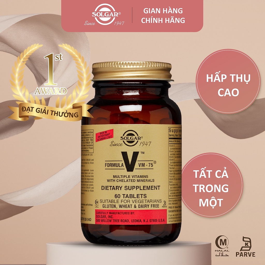 Viên Uống Solgar Formula VM-75 - Siêu Vitamin Tổng Hợp Và Khoáng Chất, Đạt Giải Thưởng Vitamin Của Năm 60 viên