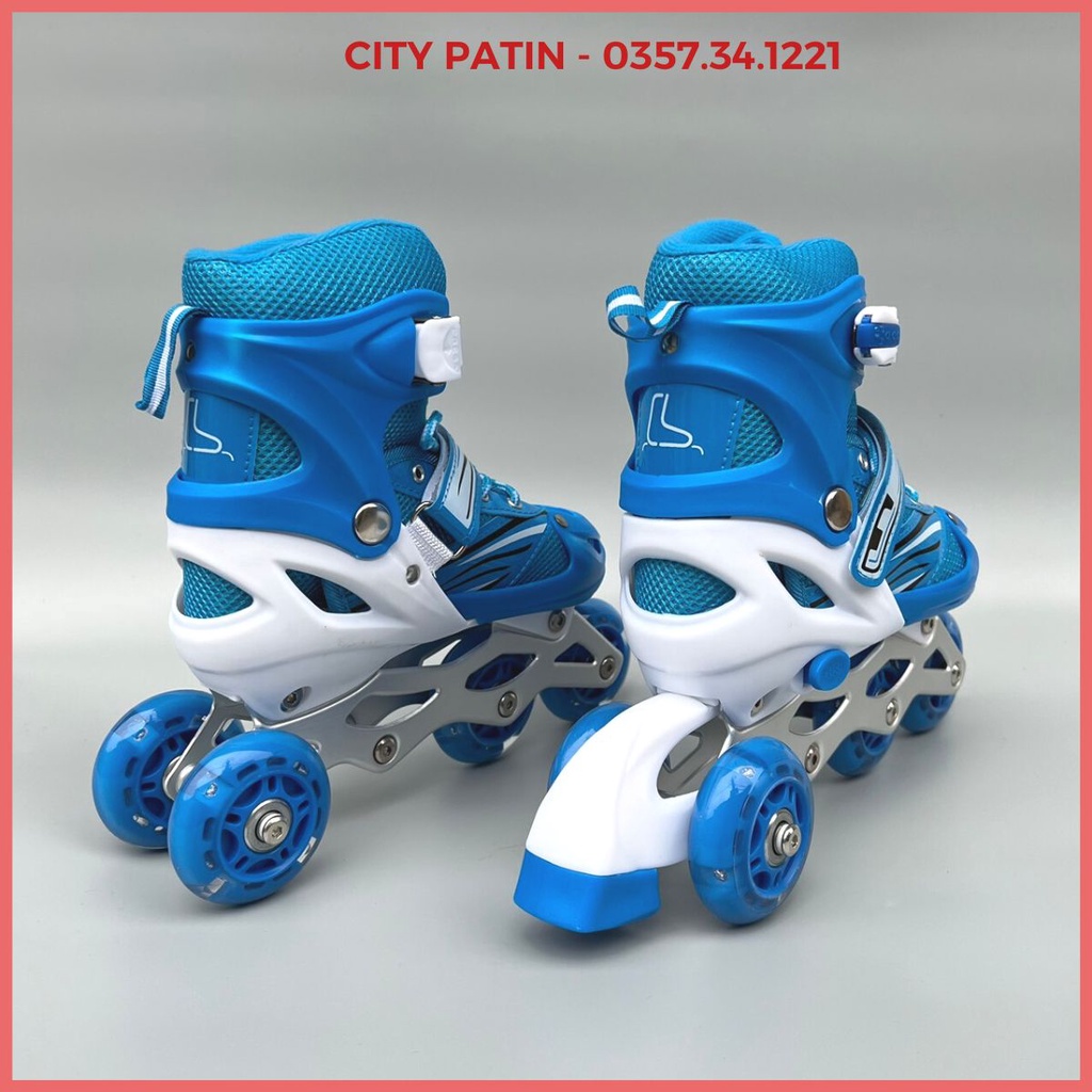 Giày trượt patin trẻ em chuyển 1 hàng thành 2 hàng, 8 bánh sáng đèn sport, Giày điều chỉnh tăng giảm được size
