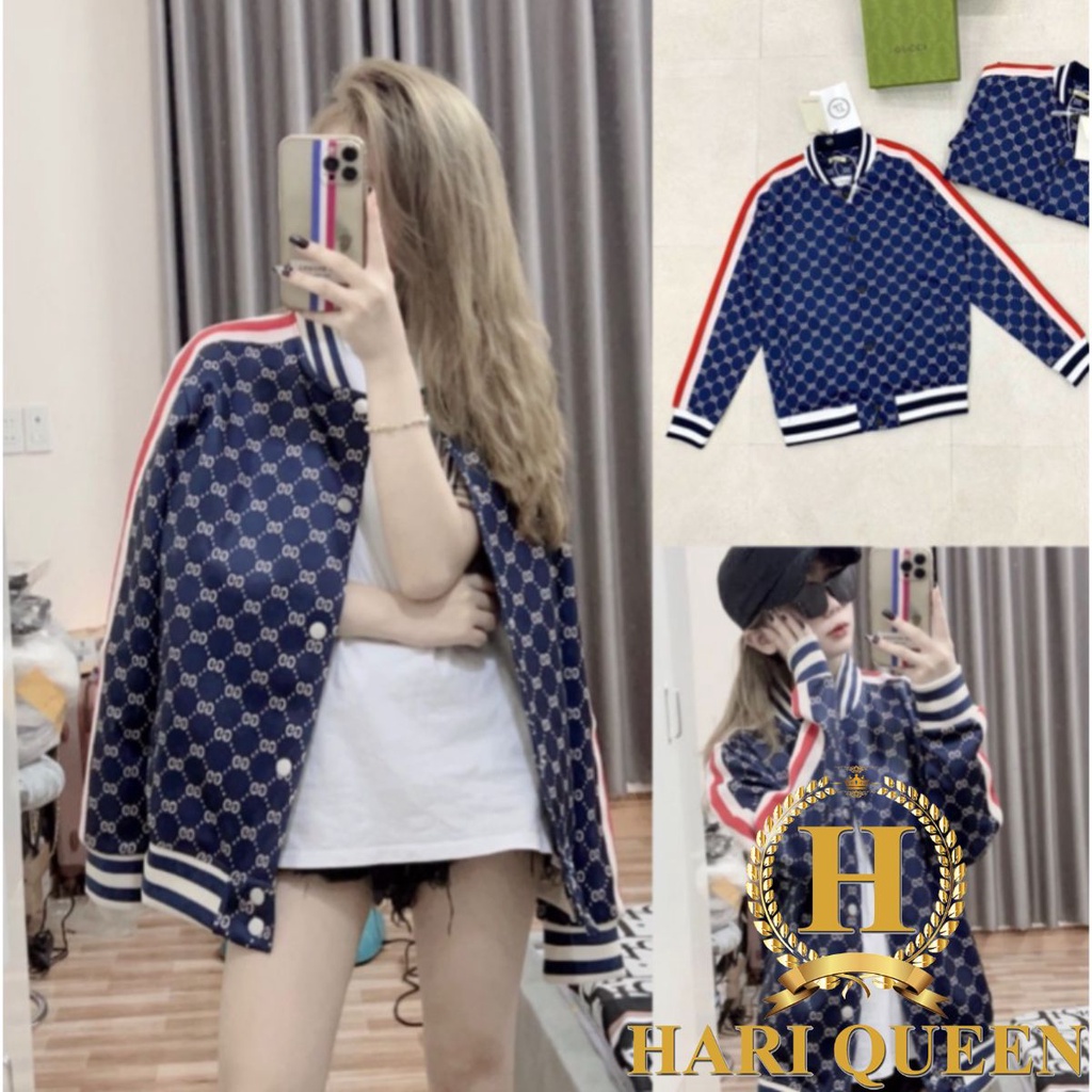 Áo khoác bomber nam nữ GC xanh in kín siêu hot 2022 HARIQUEEN
