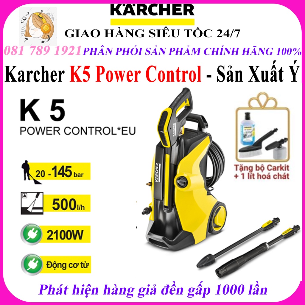 (Sản xuất Ý) Máy xịt rửa xe cao áp Karcher K5 power control động cơ từ 2100w, áp lực 20-145 bar, lưu lượng nước 500l/h