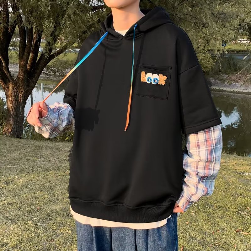 Áo hoodie Giả Hai Lớp Tay Dài Dáng Rộng Phong Cách Đường Phố Mỹ Thời Trang Thu Đông 2022 Cao Cấp Cho Nam