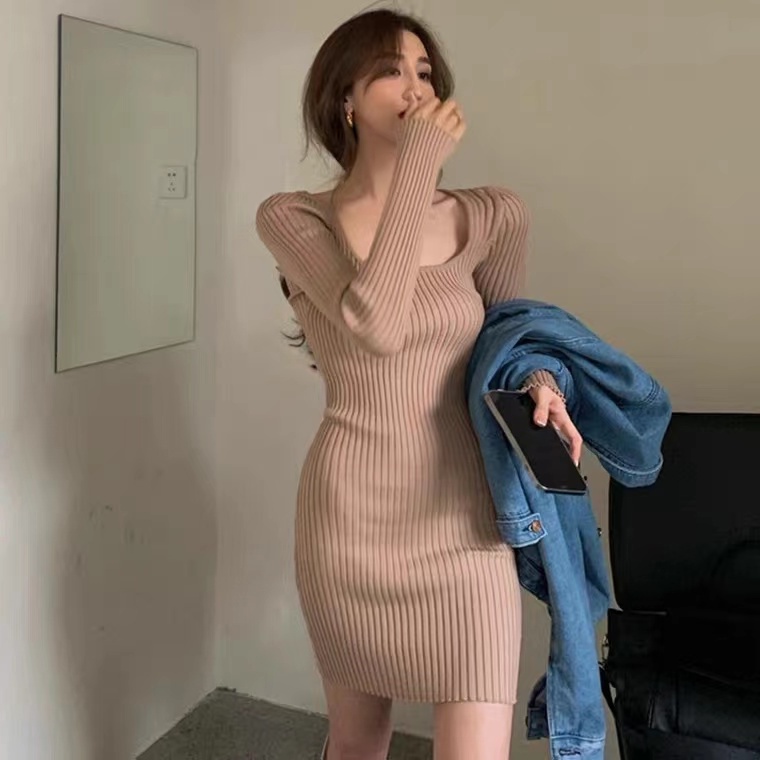 Đầm SUXI dệt kim dáng ôm thời trang mùa thu quyến rũ cho nữ