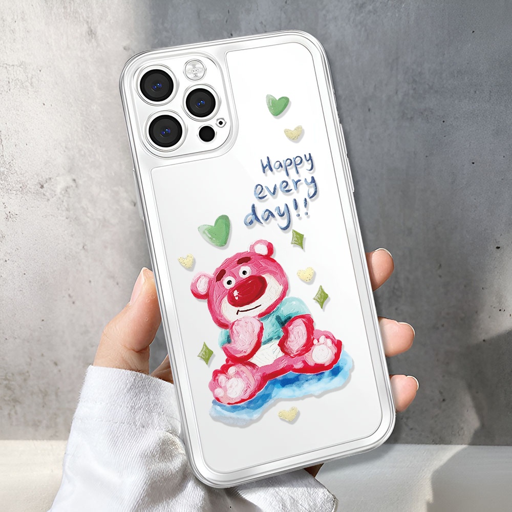 Ốp Điện Thoại Kiểu Tranh Sơn Dầu Hình Gấu Và Dâu Tây Cho iphone 14ProMax 14pro 13 11 12 7 Plus X XR