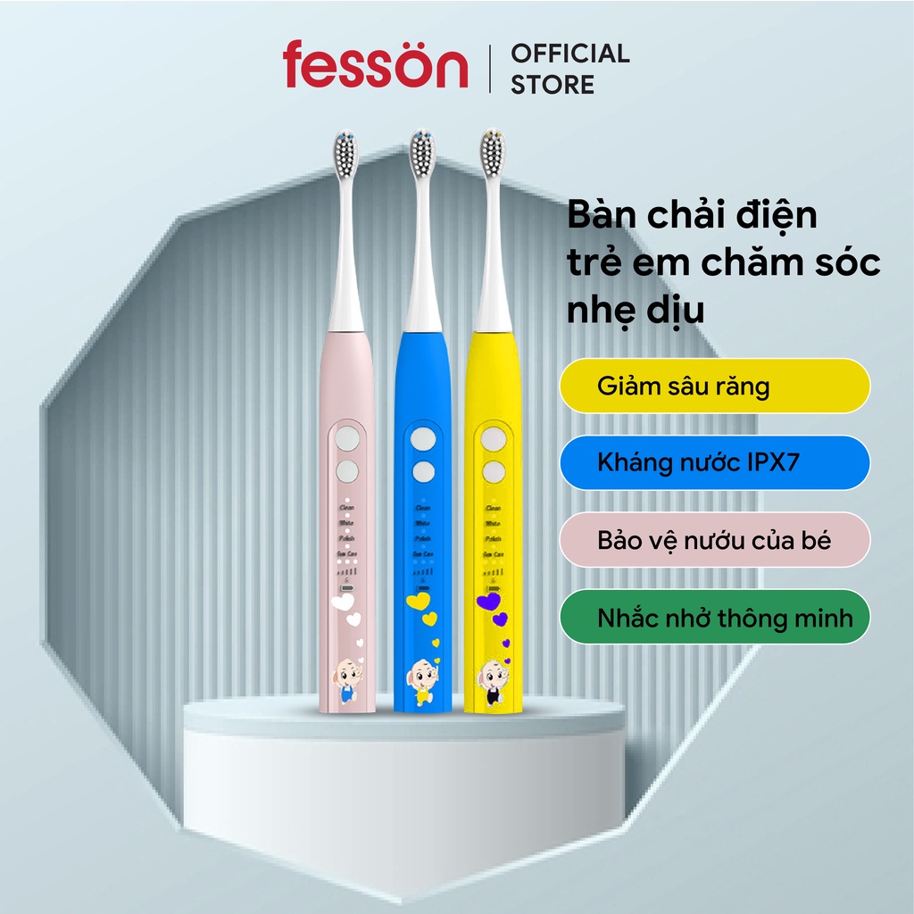 Combo 2 bàn chải điện trẻ em Fesson K5118 làm sạch răng nhẹ nhàng, phù hợp răng bé