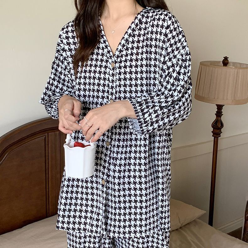 Bộ Đồ Ngủ Tay Dài Phong Cách Hàn Quốc Đơn Giản Thời Trang Mùa Thu Hàng Mới Dành Cho Bạn Nữ