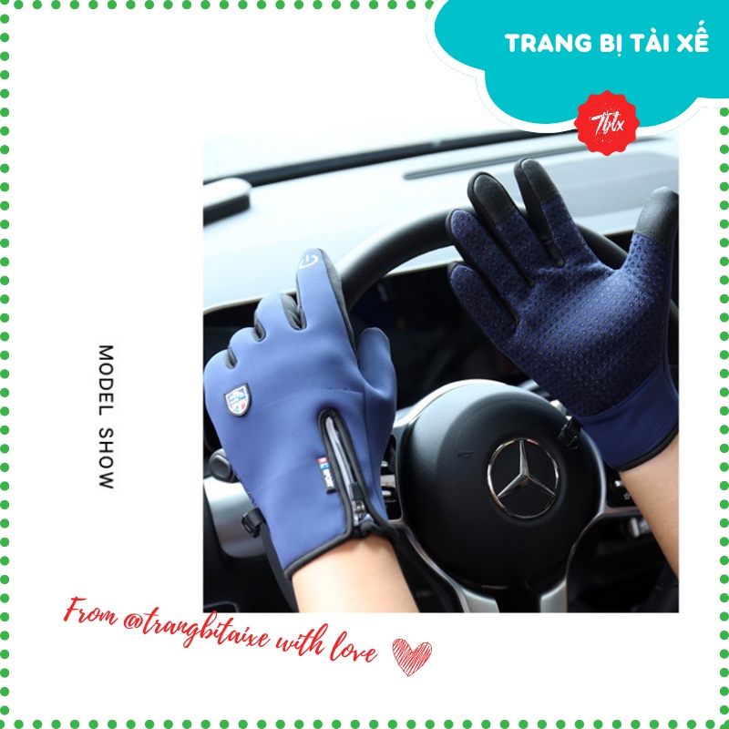 Găng tay giữ ấm mùa đông nam nữ đi xe máy có thể cảm ứng điện thoại chống nước họa tiết nút nguồn sang trọng- GTNGUON