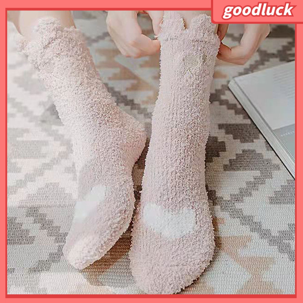 1 Đôi Vớ Lông Cừu San Hô Dày Co Giãn Giữ Nhiệt Họa Tiết Dễ Thương Cho Nữ