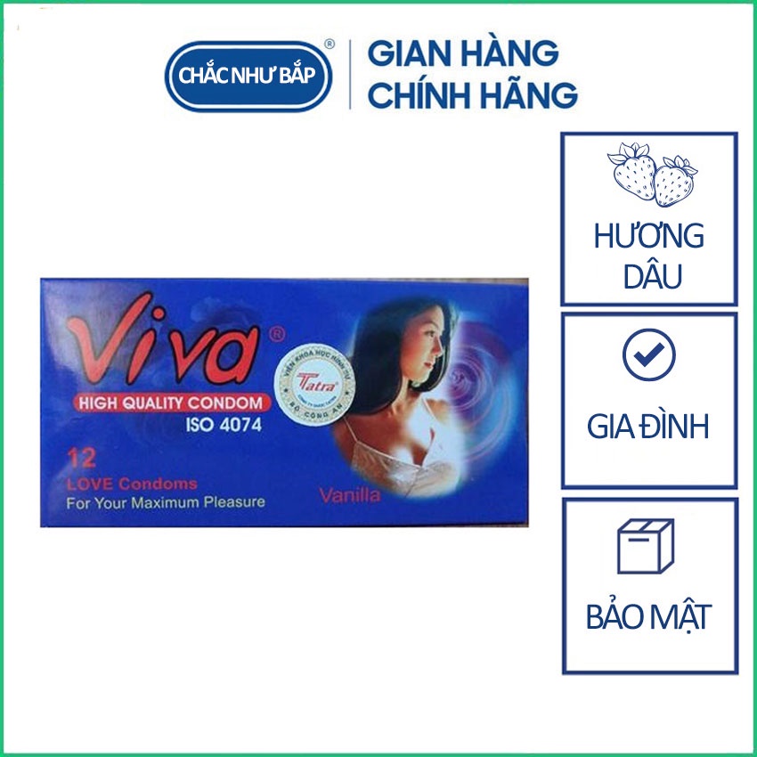 Bao cao su Viva Hương Dâu tự nhiên hộp 12 cái
