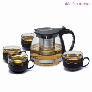 Ấm trà thủy tinh 1.0 lít bình pha trà thủy tinh lưới lọc inox kèm 4 ly