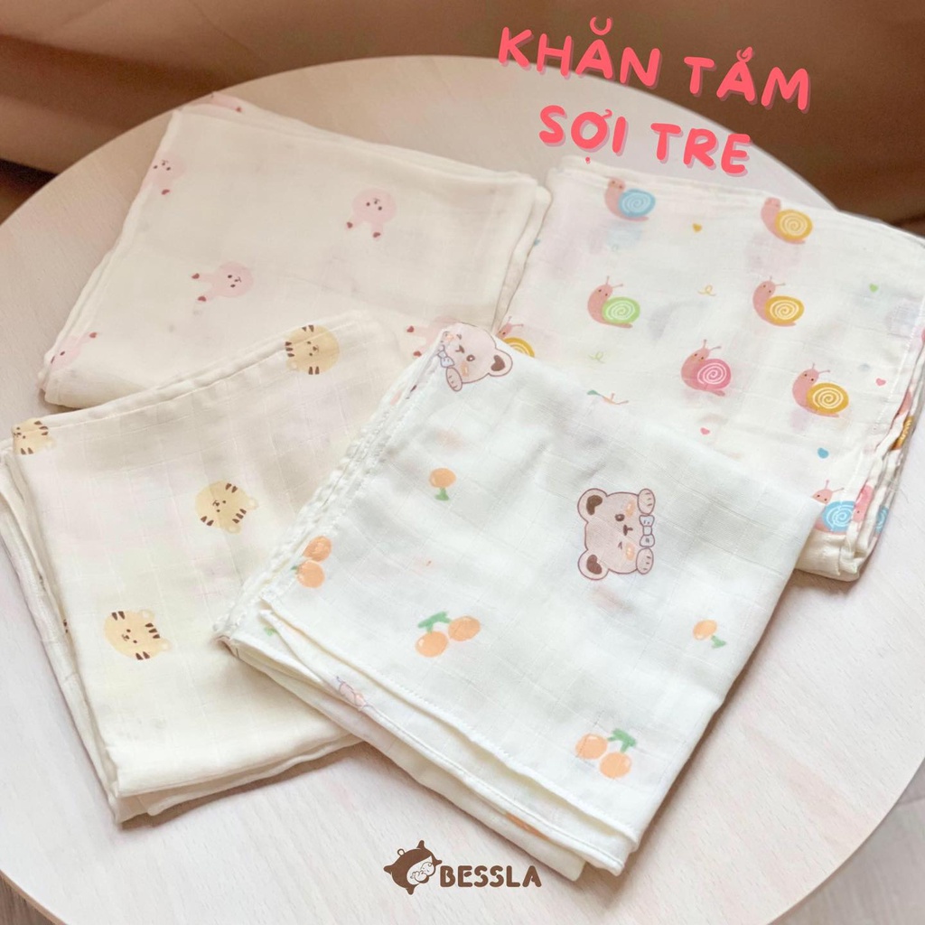 Khăn Tắm Sợi Tre Bessla - 2 lớp Cho Bé Cao Cấp Mềm Mại Nhẹ Thoáng Khí Thấm Hút Tốt Không Bị Xù An Toàn