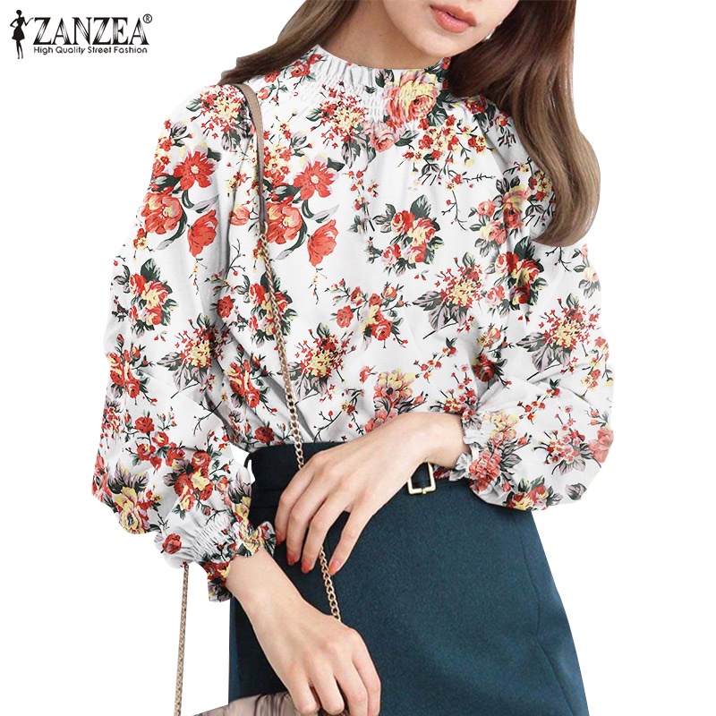 Áo kiểu ZANZEA nữ cổ lọ tay phồng in hoa thời trang