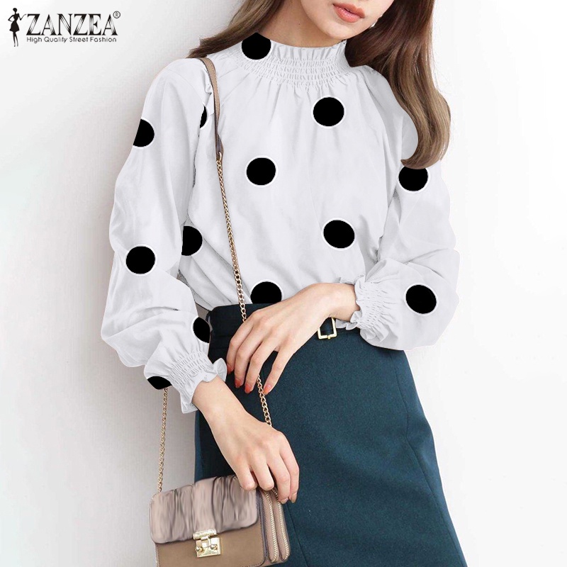 Áo nữ ZANZEA tay dài cổ lọ họa tiết chấm bi thời trang