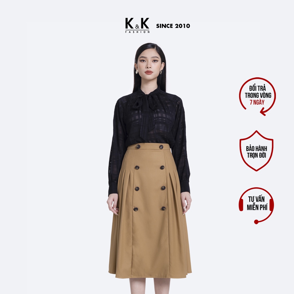 Áo Sơ Mi Đen Công Sở Cổ Phối Nơ K&K Fashion ASM11-09 Chất Liệu Voan Lụa