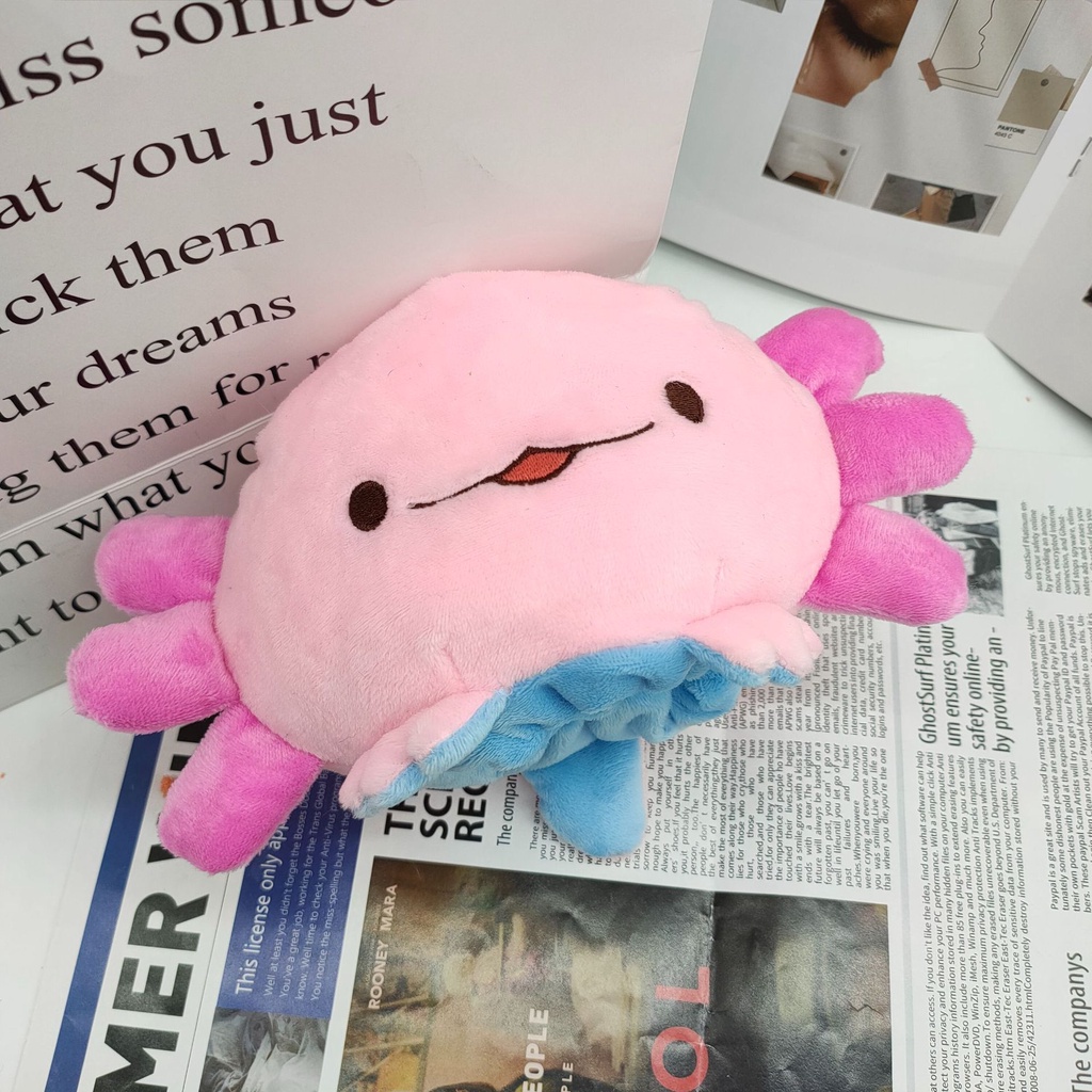 cute Axolotl Cartoon Plush Toy Kawaii Reversible Double Sided Axolotl Bubble Tea Boba Cups Plushie Stuffed Doll Christmas Gift
