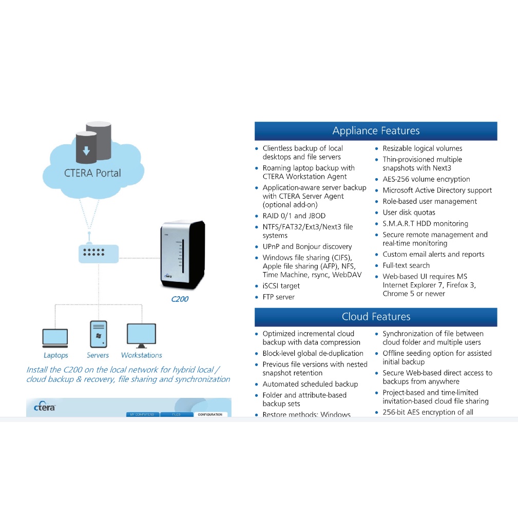 Thiết Bị Lưu Trữ NAS Chuyên Dụng Từ Mỹ Ctera C200 - 2 Khay Disk - Hỗ trợ RAID - Tốc Độ 300Mbps