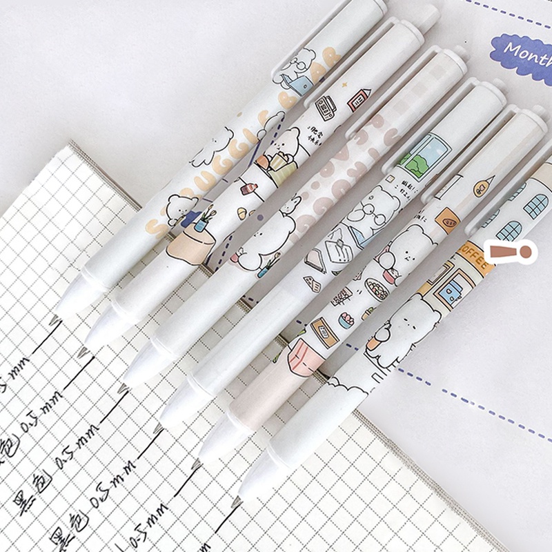 Set 6 Bút Mực Gel Ngòi 0.5mm Hình Gấu Dễ Thương