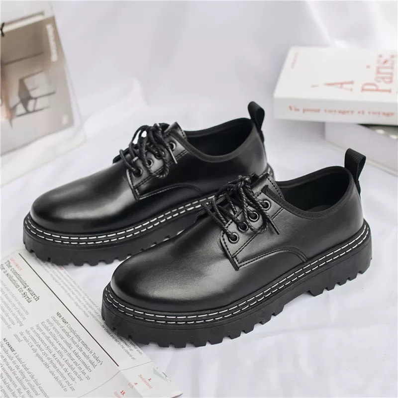 Giày nam đế cao đen da bò  phong cách hàn Quốc trẻ trung , giày tây nam buộc dây da bóng bền đẹp bảo hành 12 tháng