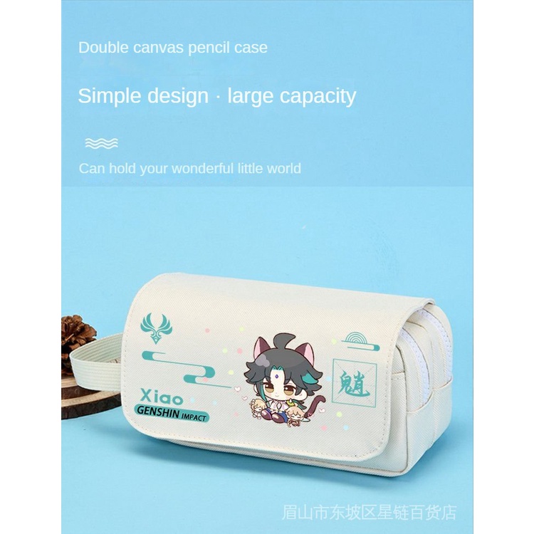 ★Genshin Impact★Túi Đựng Bút Hai Lớp Họa Tiết Hoạt Hình Paimon/Zhongli/ Keqing