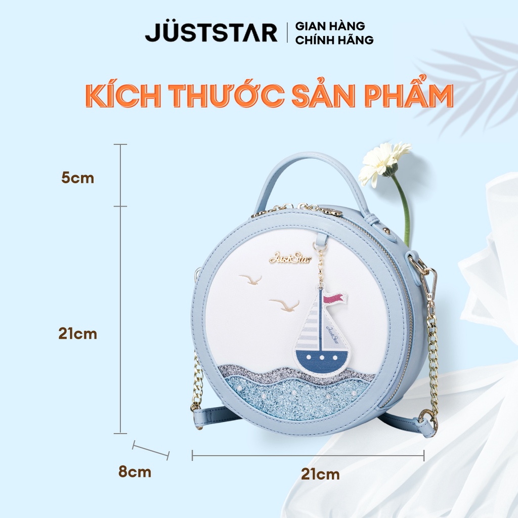 Túi Xách Nữ Tròn Đeo Vai JUST STAR DU171277-06 - Thêu Biển Xanh, Thiết Kế Có Quai Xách, Nhiều Ngăn Đựng Đồ, Đi Làm