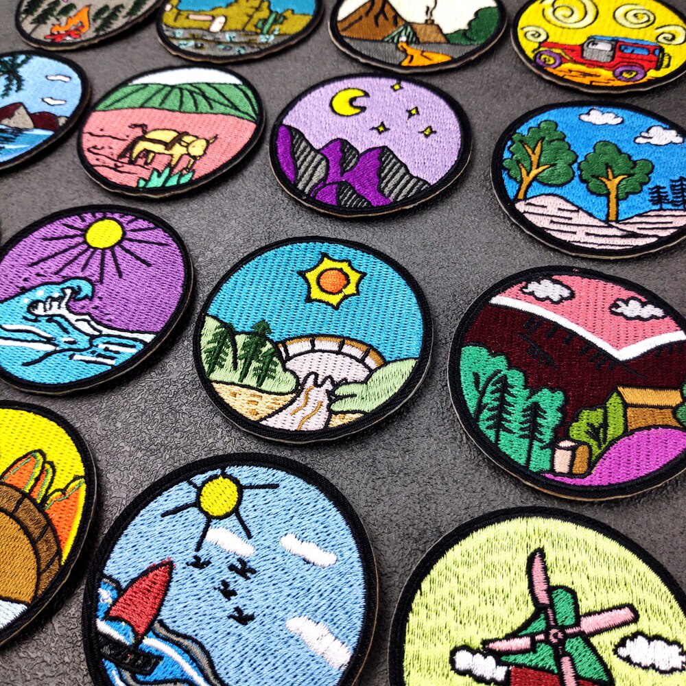 Patch vải ủi nhiệt thêu logo hình phong cảnh nông thôn cảnh quang du lịch sticker H07