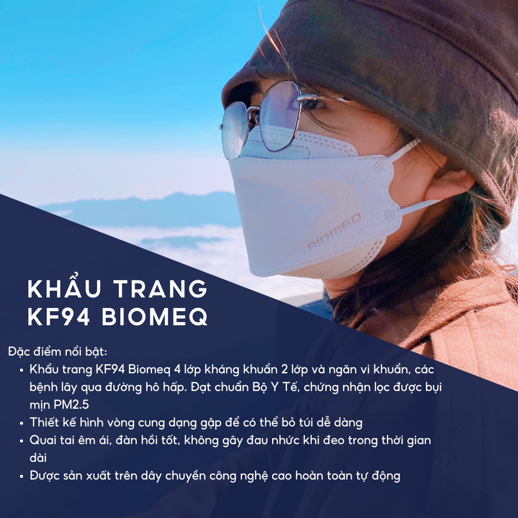 Khẩu trang y tế KF94 Biomeq 4 lớp bảo vệ toàn diện, chống khói, bụi mịn, vi khuẩn (10 cái/túi)