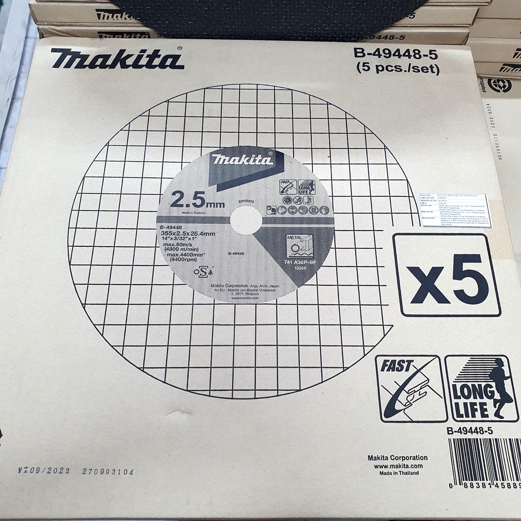 Hàng thanh lý- Đá cắt sắt 355mm Makita B-49448 set 5 viên