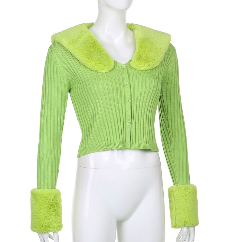 Áo Khoác Cardigan Màu Trơn Cổ Phối Lông Dáng Ôm Thời Trang Mùa Thu Cho Nữ