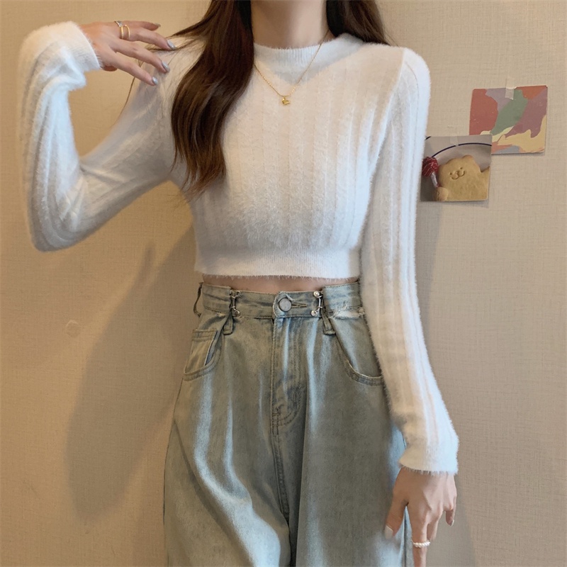 Áo Thun Dệt Kim Thu Đông Mỏng Ôm Dáng Mới Cho Nữ