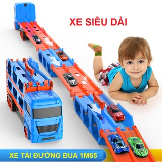 Ô tô đồ chơi hotweels xe tải 3 tầng kèm 8 xe đua nhỏ mô hình đường đua dài 1.65m - 2m gấp gọn cho bé, quà tặng sinh nhật
