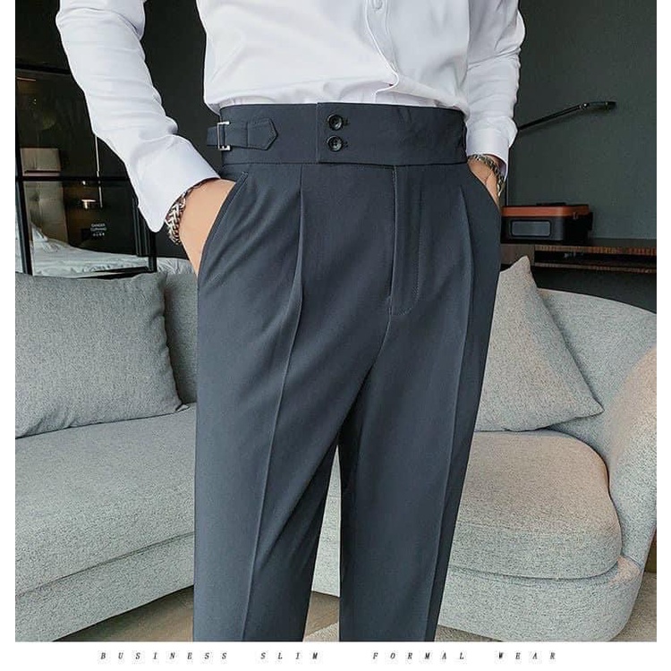 Quần âu nam cạp cao Sidetab chất liệu tuyết mưa