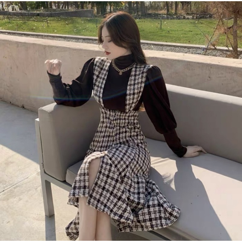Set Váy Dạ Tweed Dáng Dài Kèm Áo Len Phong Cách Sang Chảnh _ Hàng Order QCCC