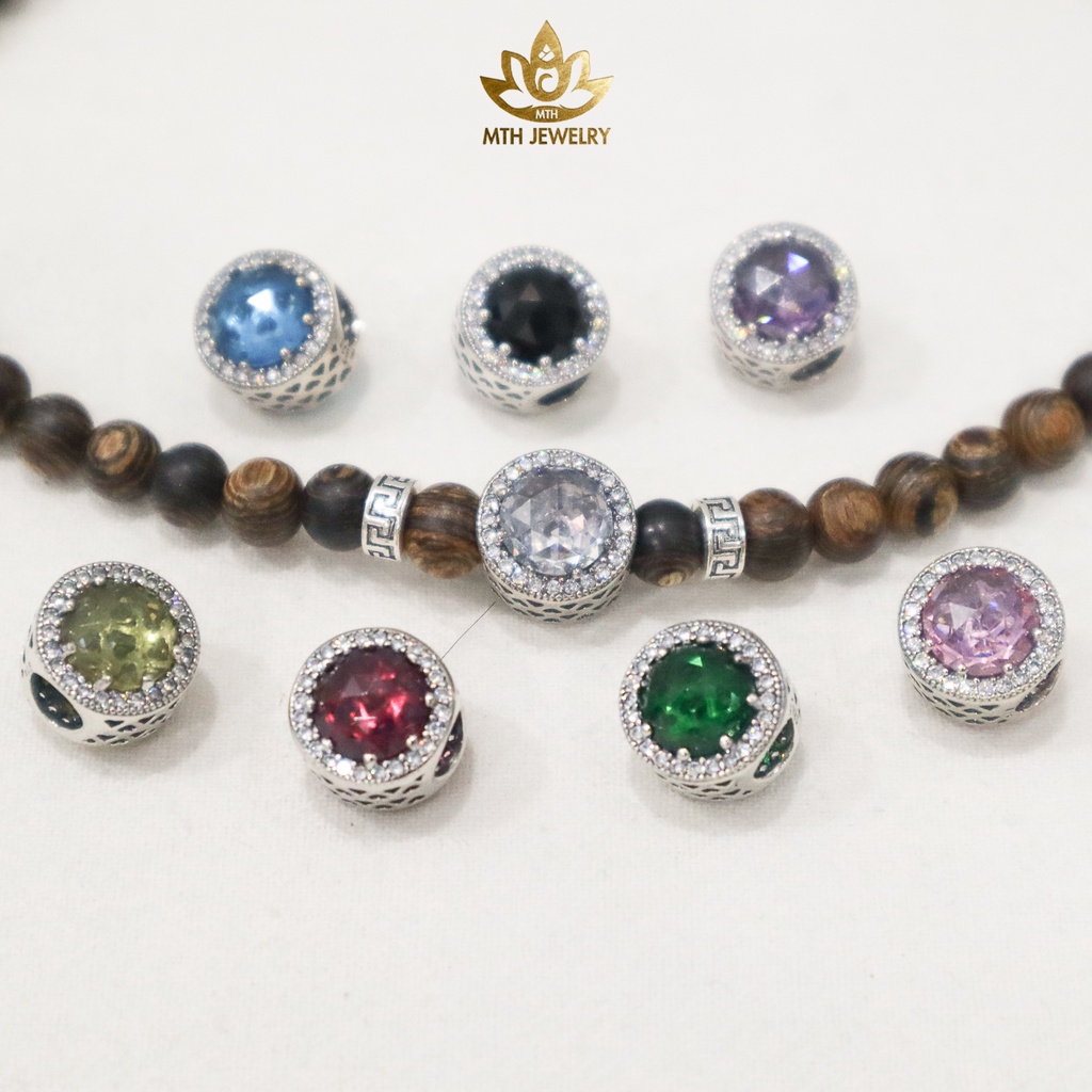 Vòng tay MTH JEWELRY Chuỗi Tràng Hạt 216 4mm Trầm Sánh Chìm MIX Bạc S925 CHARM (Vàng Nhạt) - Trầm Hương Tốc Tự Nhiên