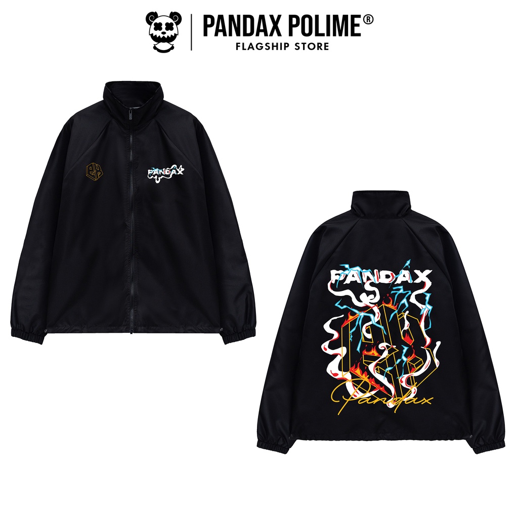 Áo khoác dù nam nữ PANDAX Fire Logo , áo khoác gió unisex , jacket local brand cổ cao dây kéo form rộng 2 lớp
