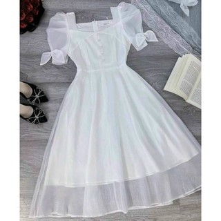 ĐẦM VOAN TAY NƠ KẾT CƯỜM