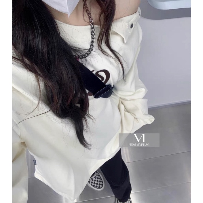 Áo Sweater Thiết Kế Lệch Vai Thêu Chữ W Phong Cách Đường Phố - Minipie