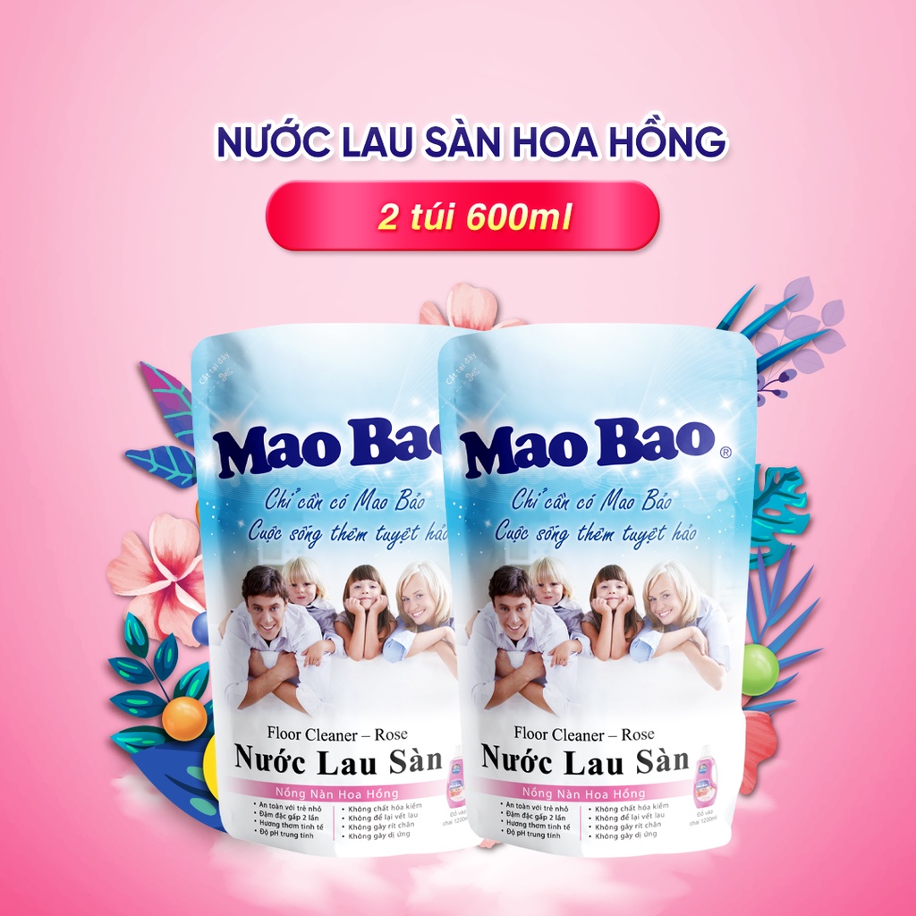 Nước Lau Sàn Mao Bao Hương Hoa Hồng 2 Túi 600ml/túi