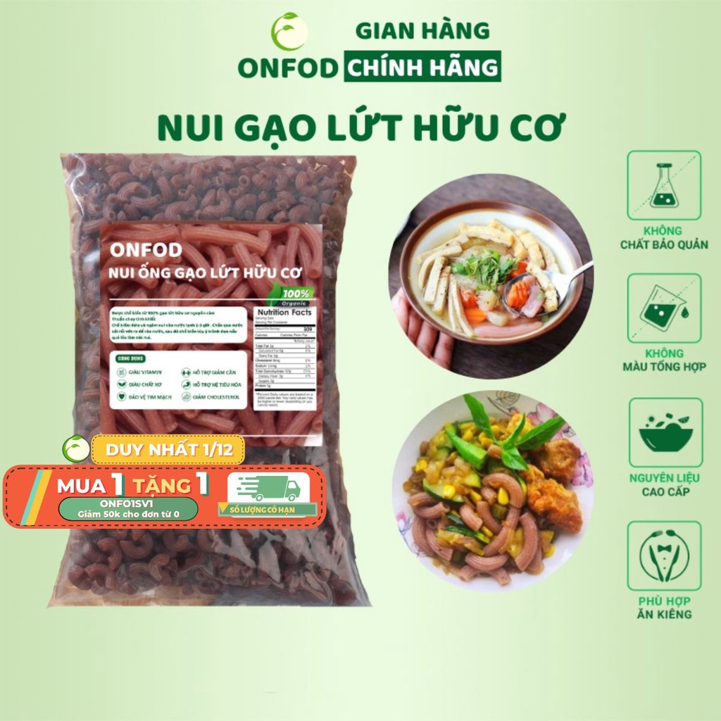 Nui gạo lứt hữu cơ ONFOD thực phẩm ăn kiêng giảm cân thực dưỡng eat clean cho người tiểu đường, gym, mẹ bầu, yoga 500g
