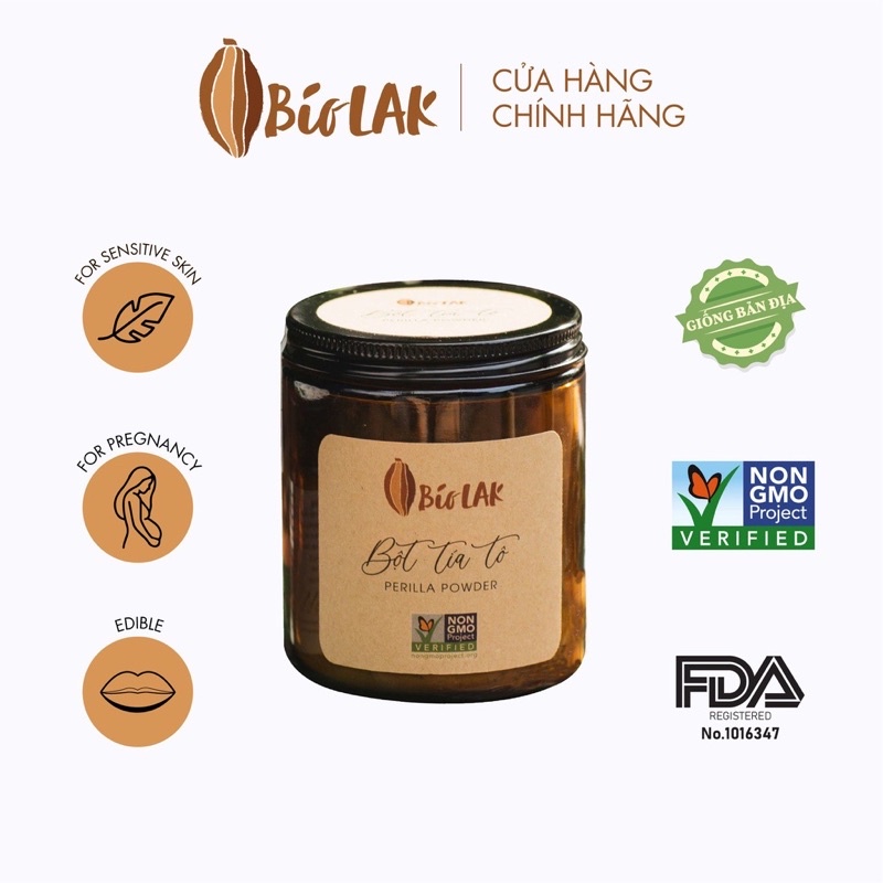 Bột tía tô GIỐNG BẢN ĐỊA 100% từ lá, sấy lạnh nghiền cối đá Biolak- DETOX, TRẮNG MỊN DA 60gr