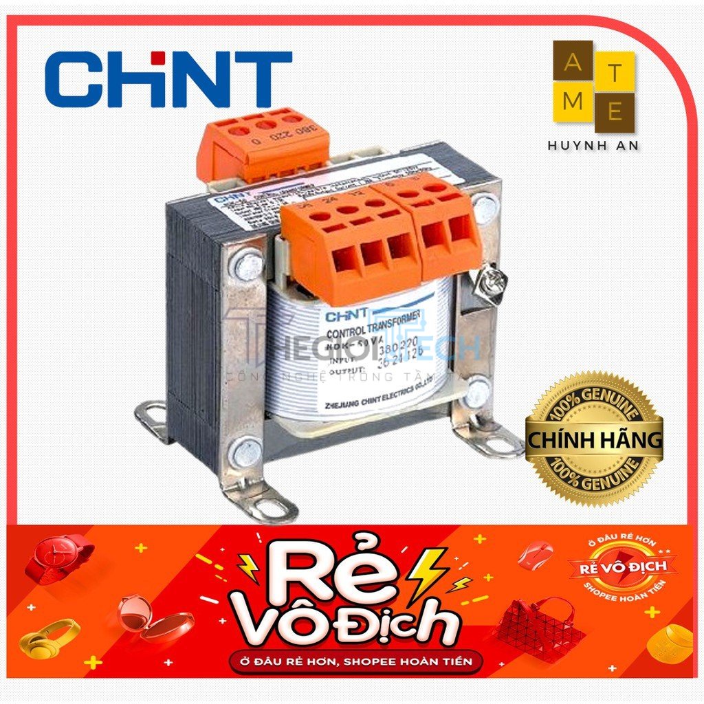 Biến áp cách ly 1 pha NDK công suất 100VA, Đầu vào 220/380/415V - Đầu ra 12/24/48/110/220V, Hãng Chint