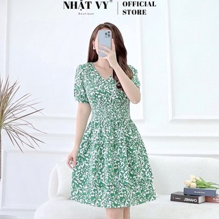 Đầm hoa đi chơi Nhật Vy cổ V bo thun eo dáng xòe tầng chất mango phù hợp dạo phố cafe nhẹ nhàng - D2592