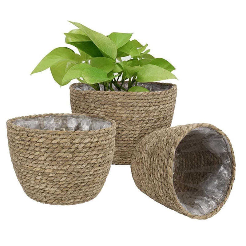 Giỏ rơm Chậu hoa giỏ hoa cây xanh Bonsai giỏ dệt kim Giỏ đan cây mây tre đan hoa giỏ tre trang trí/c