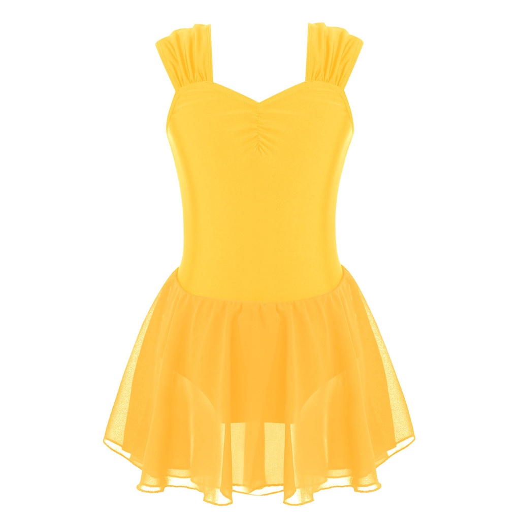 Trẻ Em Bé Gái Khiêu Vũ Quần Áo Không Tay Ruched V Cổ Màu Trơn Leotards Đầm