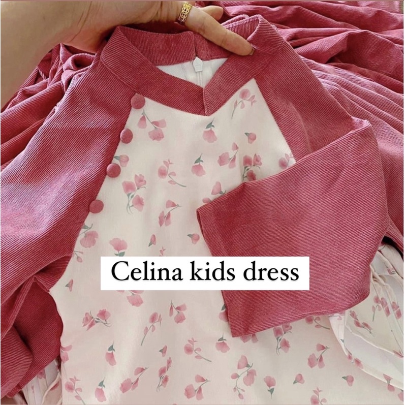 Áo Dài Bé Gái CELINA D05 Áo Dài Cách Tân Cho Bé Gái Thiết Kế Cổ Tàu Chất Liệu Nhung Tăm Cao Cấp Hoạ Tiết Hoa Xinh Xắn