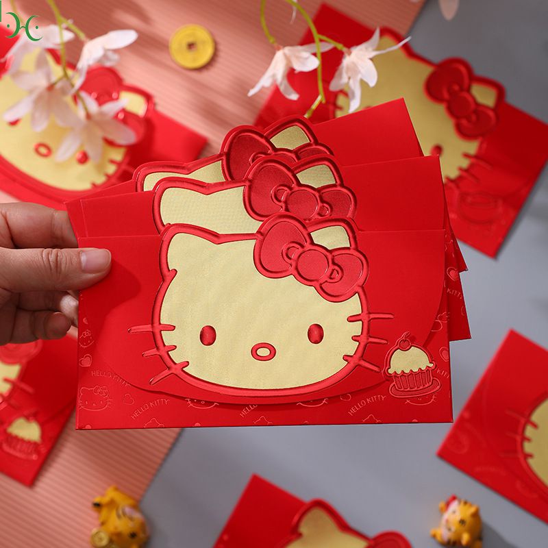 【In Delivery】 12 2023 Sẵn Sàng Cổ Thỏ Năm Đỏ Gói Tin Angpao Hellokitty Vàng Chặn In Hình Ốp Lưng Đỏ Cny May Mắn tiền Tặng Túi