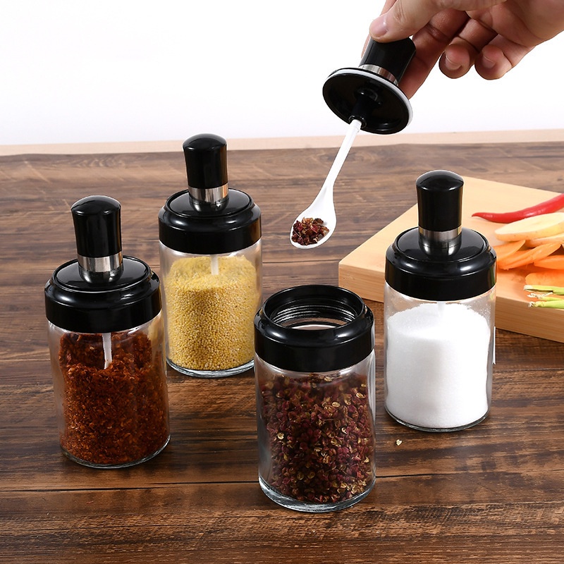 Lọ đựng gia vị thủy tinh, Hũ Đựng Gia Vị Kèm Muỗng Mẫu Mới