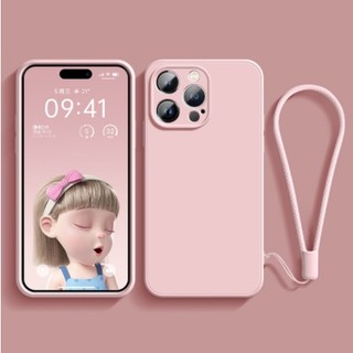 Ốp Điện Thoại Silicon Dẻo Viền Vuông Có Dây Đeo Bảo Vệ Camera Cho Iphone 15 14 13 Pro Max case Ip14 Ip13 Ip12 Ip11