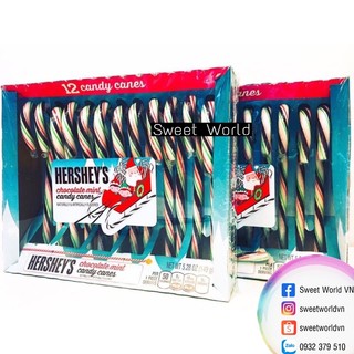 Kẹo gậy noel / giáng sinh vị socola bạc hà hershey's - mỹ
