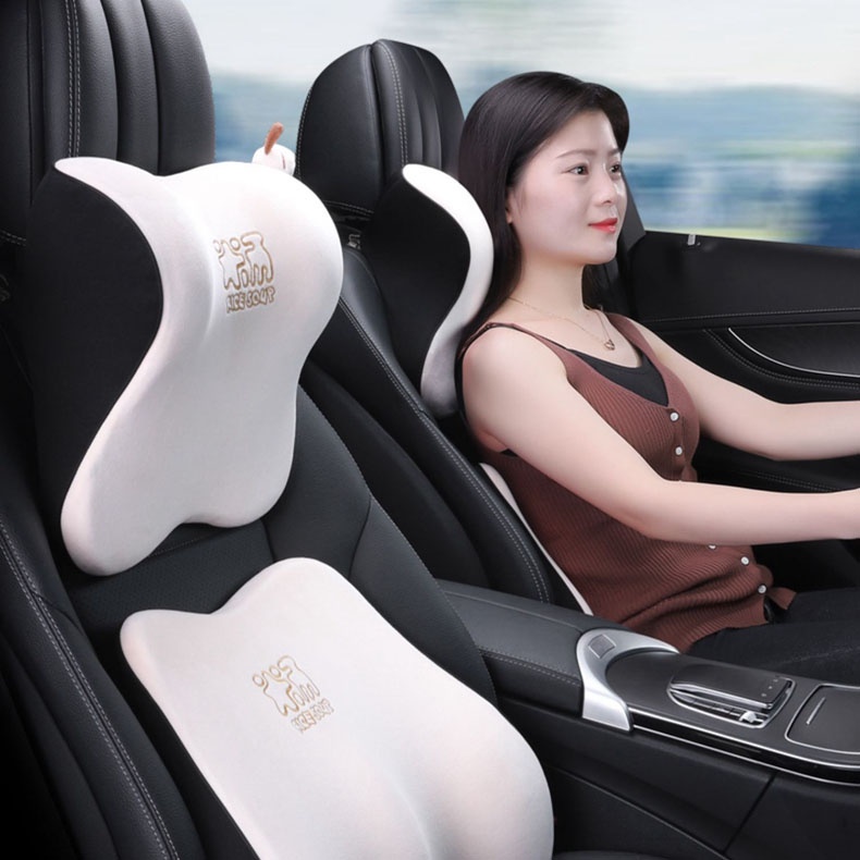 Combo Gối Tựa Đầu Tựa Lưng Ô Tô Giảm Đau Mỏi Cột Sống Bằng Mút Memory Foam