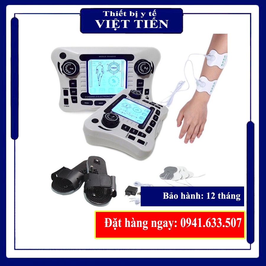 Máy massage xung điện châm cứu trị liệu 4 miếng dán kết hợp dép massage chân SYK-308B
